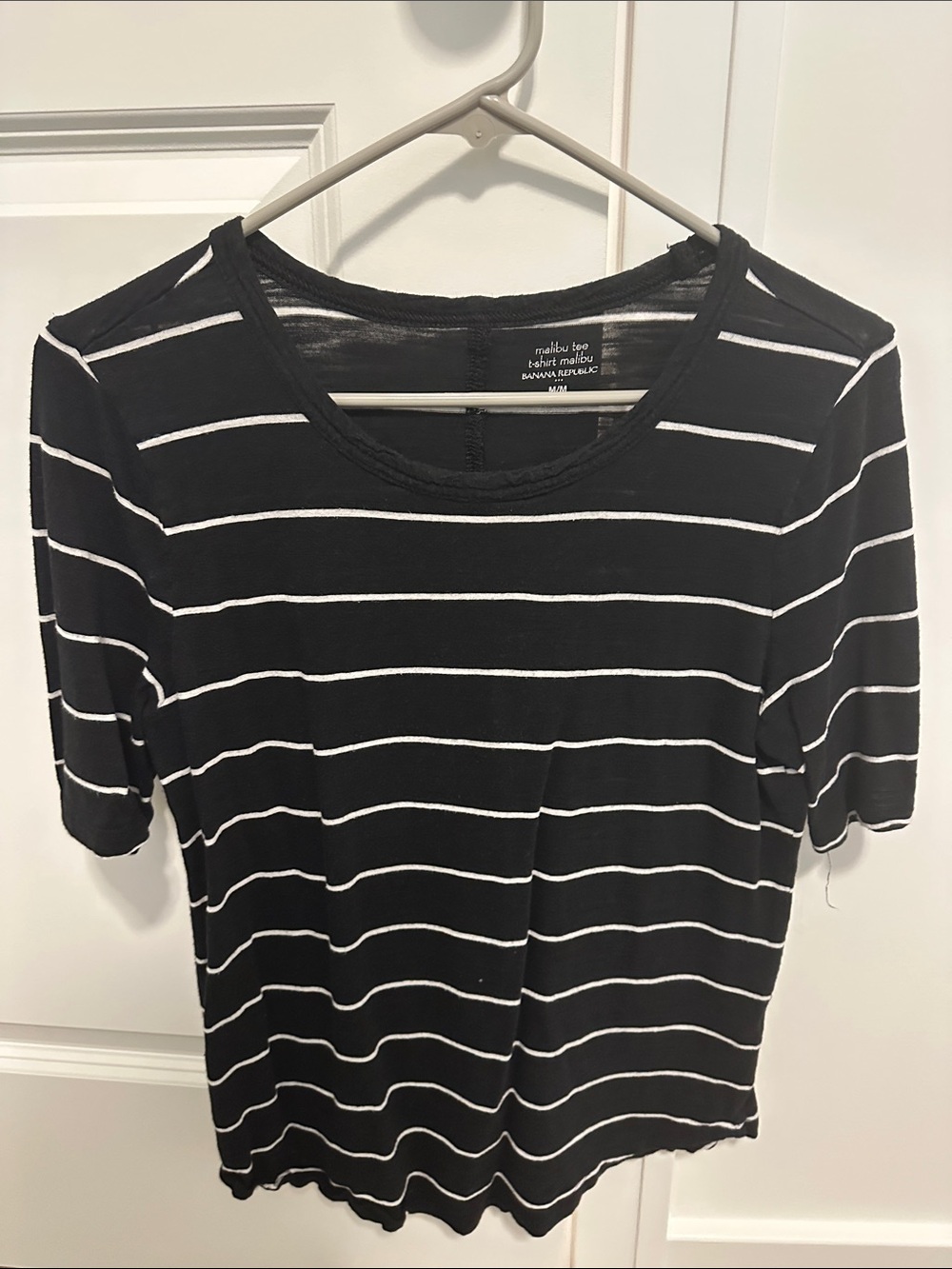 Banana Republic Black & White Striped Short Sleeve Tee